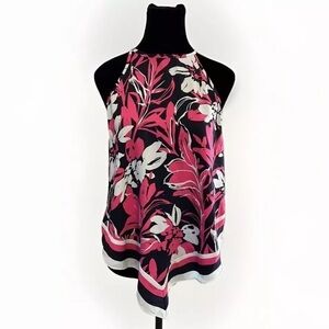 New Laundry By Shelli Segal Top XS Blouse Tank Floral Handkerchief Pink Cruise